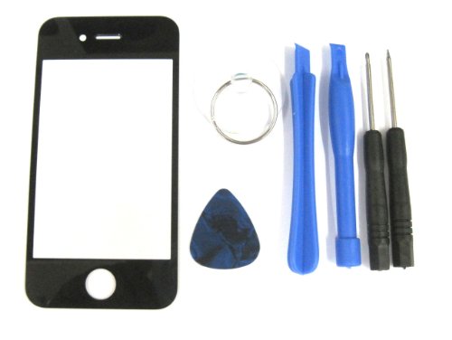 Replacement Front Screen Glass Lens for iPhone 4S Black + Tool Kit
