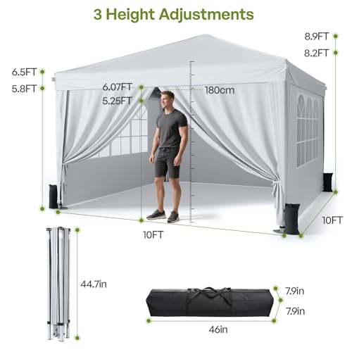 Driftalia Gazebo with Sides 3m x 3m, Waterproof Pop Up Gazebo with 4 Sandbags and Carry Bag for Parties, Camping, Commercial Events - White 4 Driftalia Gazebo with Sides 3m x 3m, Waterproof Pop Up Gazebo with 4 Sandbags and Carry Bag for Parties, Camping, Commercial Events - White - Image 4