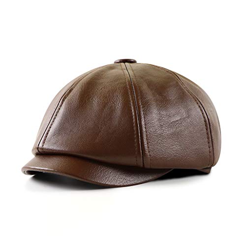CusGifta Gorra de Cuero para Hombre, Sombrero Plano, Gorra de Beisbol, Newsboy Cap PU Cuero Liso Sombrero Hiedra Sombrero Plano Irlandés Cabbie Cap (Estilo 3- Café) Cover