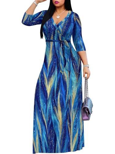 Image of PinkPatty Plus Size Dresses for Curvy Women V Neck Flowy Long Sleeves Wrap Maxi Dress Travel Vacation Outfits