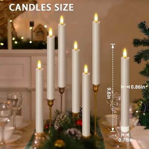 Image of Upgraded Real Wax LED Flameless Taper Candles with Remote, 6 PCS Taupe 9.6 inch Long Realistic Fake Candlesticks for Home /Wedding /Fireplace Xmas Decor