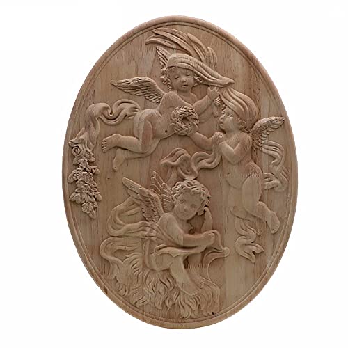 Wood Carved Corner Applique Natural Floral Woodcarving Decorative Wooden Figurines For Furniture Door Home Decal Little Angel 30Cmx22Cm #TOP2