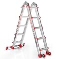 Wolec Telescoping A-Frame Ladder- 17FT Folding Extension Ladder with Wheels & Stabilizer Bar, 330lb Security Load Multi Position Ladders for Stairs Home Indoor Outdoor Roof