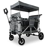 FUXTEC FX-CTXL900 Grey XL All-Terrain Folding Wagon for Kids to Sit In – 4-Seater Collapsible Stroller Wagon with Canopy, Safety Belts & Durable Steel Frame – Foldable Utility Cart for Families