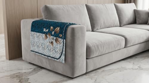 Image of KINGLY Quilted Velvet Sofa Cover Teal Blue 2 Pc Arm Cover Anti Skid Pipe