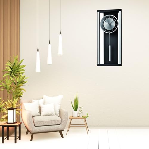 Image of Seiko Stylish Black Pendulum Home Decor English Numbers Analog Dual Chime Wooden Wall Clock for Home Living Room Decoration Gifts Office Interior (Size: 55.1 x 9 x 24 CM | Weight: 1990 gram) QXH068K