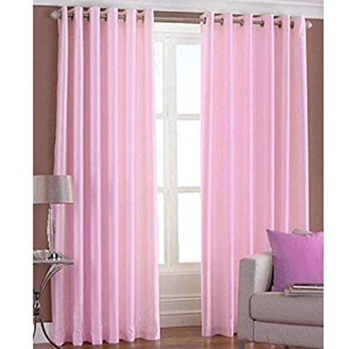 Image of Polyester Eyelet Long Door Curtain, Solid Plain Light Filtering Curtain for Bedroom, Living Room & Home Office, 9 Feet (108 x 48 Inch), Pink, Pack of 4