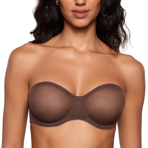 Image of INLYRIC Women's Sheer Strapless Bras Mesh Sexy Unlined Plus Size See Through Bra Underwire Demi Mesh Non Padded