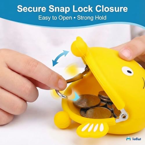 Image of FunBlast Cute Fish Shape Silicone Coin Purse for Kids & Adults - Mini Pouch for Coins, Earphones, Keys & Small Essentials, Aesthetic Pouches for Girls & Women - 12 X 9.5 X 3 Cm (Yellow)