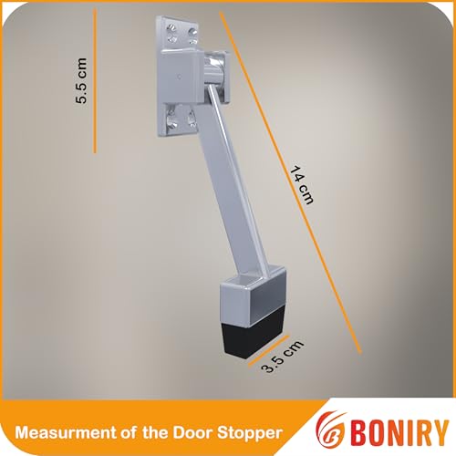 Image of Boniry Heavy-Duty Door Stopper with Adjustable Rubber Grip | Wall-Mounted Door Holder for Wooden and Metal Doors | Durable and Easy Install (Silver)