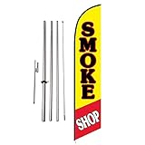 Smoke Shop Advertising Feather Banner Swooper Flag Sign with 15 Foot Flag Pole Kit and Ground Stake, Pipe Image