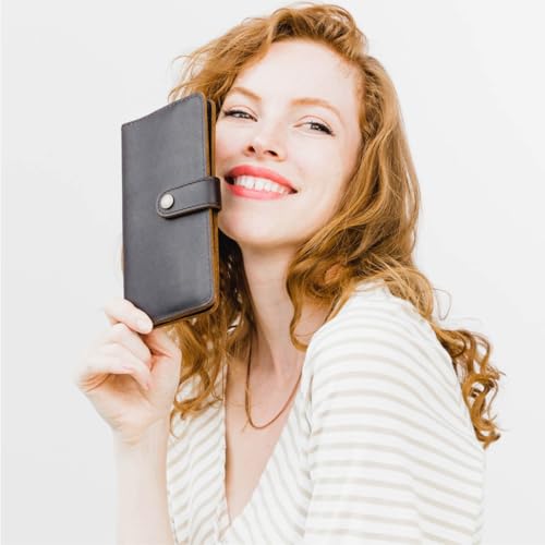 Image of Portland Leather Goods Women's Bifold Wallet - Slim Design with Secure Snap, 8 Card Slots & Interior Zipper Pocket - Grizzly