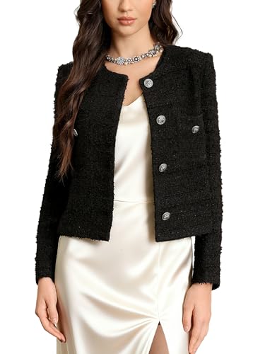 M.Infisavo 2025 Women Cropped Tweed Blazer Woolen Boucle Jackets Fall