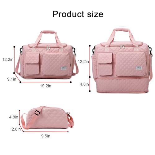 Image of Small Gym Bag for Women, Travel Duffle Bag Carry On Weekender Bag with Shoe Compartment, B4#Pink, 11 x 19.6 x 8.2 inches, Weekender Bag&toiletry Bag