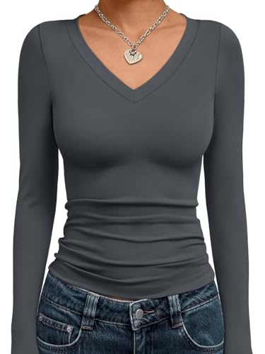 Image of Trendy Queen Womens Long Sleeve Shirts 2026 Fall Fashion Basics Crop Tops