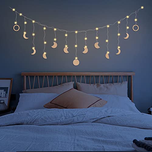 DAOUZL Guirnalda de Fases de la Luna, Moon Guirnaldas Decorativas, Boho Decor de la Pared, Ramadan Deco, Decoración De La Pared De La Fase Luna, Guirnalda de Fases para Recámara,Oficina,Hogar