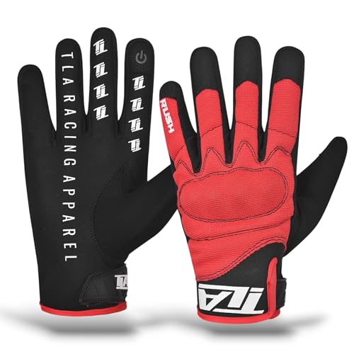 TLA RUSH Gants de moto tourisme avec protection des articulations homologuée CE,gants de motocross,scooter,quad, velò, écran tactile, respirants, mi-saison, protection contre les chocs élevés.Rouge_S
