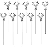 Ackron 10Pcs Cocktail Picks, Stainless Steel Cocktail Toothpicks, Deer Head Shape Cocktail Picks Reusable Cocktail Skewers for Bar Party BBQ Snacks, Club Sandwiches (Silver)