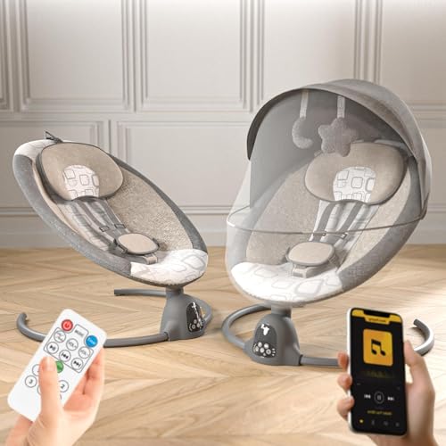 Image of BAYBEE Electric Baby Swing Cradle for New Born Baby | Rocker for Babies with Adjustable Speed & Safety Belt | Automatic Swing Cradle with Mosquito Net, Music & Toys for Infant Boys Girls (Grey)