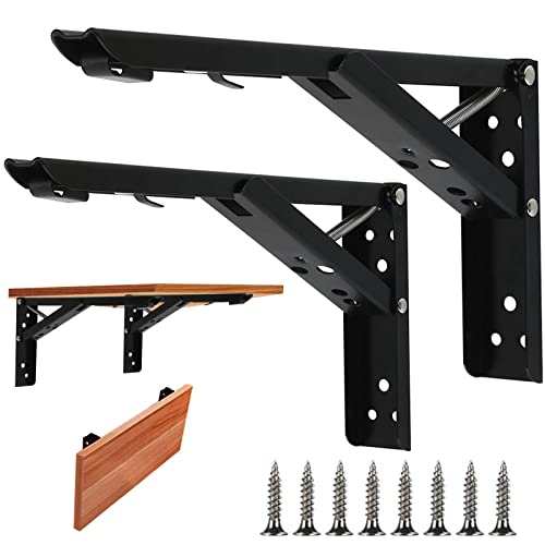 Soportes para Estantes Plegables 300mm Escuadra Abatible Soporte Estanteria Triangular Soportes Plegables para Mesa de Pared para Mesa Plegable Mesa de Pared Tableros de Mesa Ahorro de Espacio 2 Pcs Cover