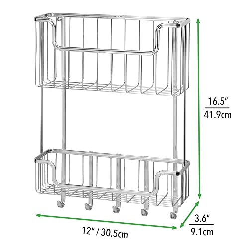 Mdesign Wide Metal Wire Wall Mount Mail, Letter, Magazine Holder, Storage Organizer Key Rack With Hooks For Entryway, Hallway, Mudroom, 2-Tier - Chrome #TOP5