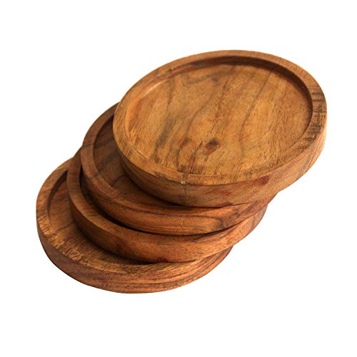 Kaizen Casa Wooden Coasters For Drinks - Natural Acacia Wood Drink Coaster Set For Drinking Glasses, Tabletop Protection For Any Table Type, Set Of 4 #TOP2