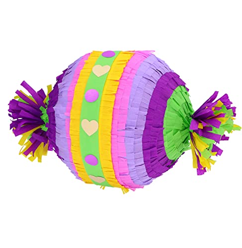 MAPIN Grande piñata d'anniversaire pour enfants, garçons et filles – Bonbon violet – Avec bâton – 100 % faite à la main en pâte à papier – Circonférence de 90 cm