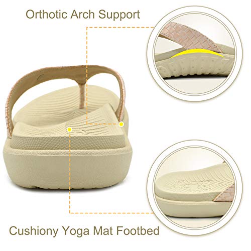 Image of KuaiLu Womens Flip Flops Arch Support Yoga Mat Cushioned Thong Sandals | Ladies Comfortable Walking Slides For Plantar Fasciitis Slip On Indoor Outdoor For Summer