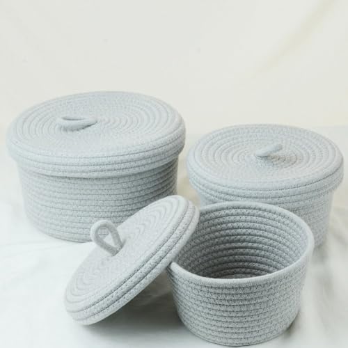 Boîtes de rangement décoratives avec couvercle en corde de coton haute densité - 6