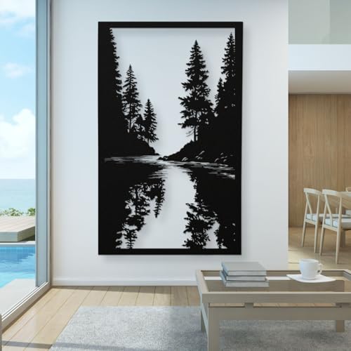 Pine Tree Reflection Metal Wall Art – Nature-Inspired Tree Line