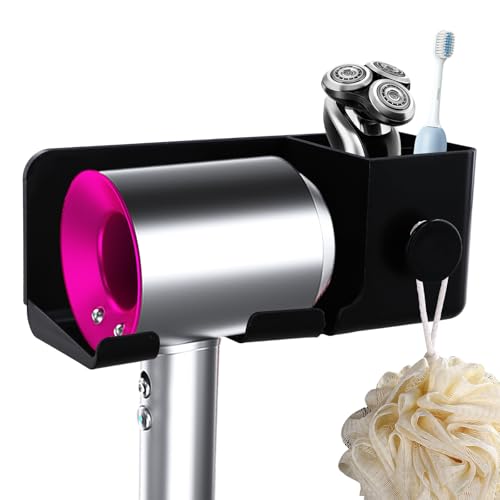 Kioiner Soporte Secador de Pelo, Colgador Secador de Pelo Montado en la Pared con Organizador de Cables, Soporte para Secador de Pelo y Plancha de Pelo, Ideal para Baño, Hoteles y Barbershop (Negro)