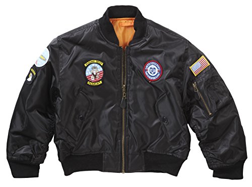 MA1 Bomber Flight Jacket with Badges, Black, Age 9-10