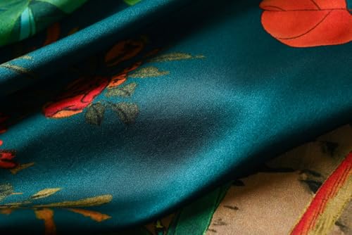 Image of Women's Silk Kimono Robe Short Bathrobe Nightgown 100% Mulberry Silk for Women - Classic Floral Pattern