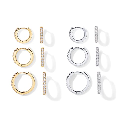 Image of PAVOI Gold Huggie Earrings for Women, 14K Gold Plated CZ Set of 3