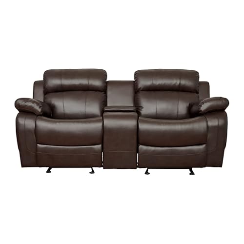 Homelegance Marille Reclining Loveseat W/ Center Console Cup Holder, Brown Bonded Leather #TOP2