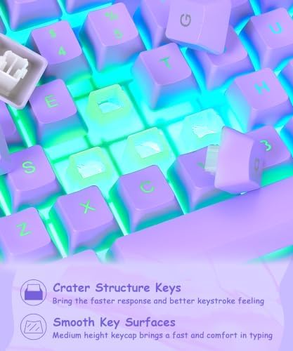 Purple Gaming Keyboard Light Up with USB Wired,3 Mix Color LED for Computer - 4