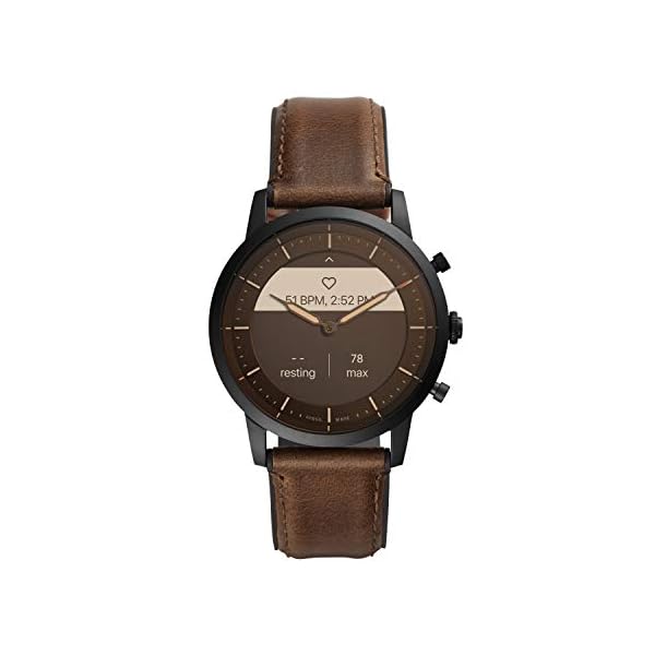 Fossil Men's 42mm Collider Stainless Steel and Leather Hybrid HR Smart Watch, Color: Black, Brown (Model: FTW7008)