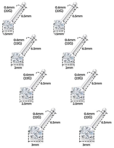 Lsnevsie Nose Rings Studs For Women 22G 316L Surgical Stainless Steel Straight Silver Opal Hypoallergenic Nose Nostril Stud Ring Pin Bone Body Piercing Jewelry For Men Diamond Cz 1.5Mm 2Mm 2.5Mm 3Mm #TOP1