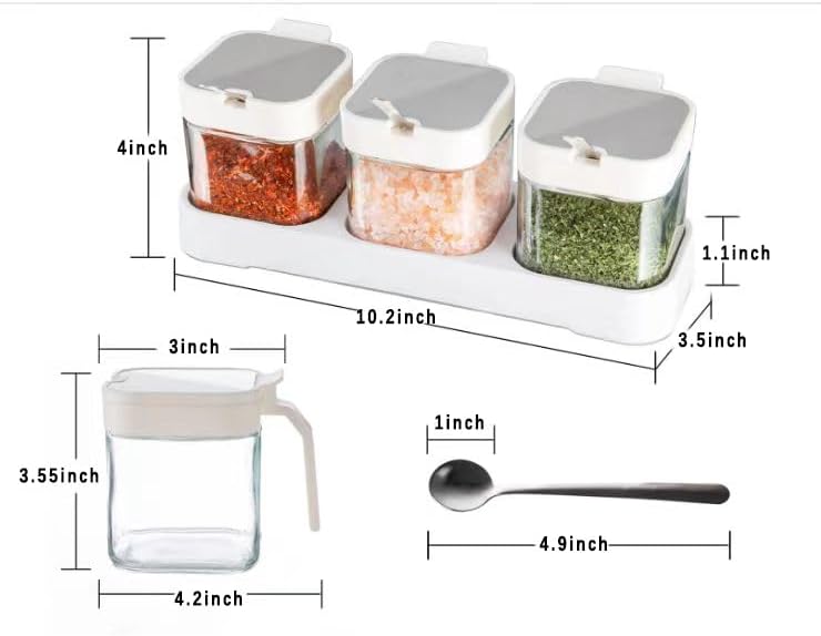 Mlici Sugar and Coffee Container Set, 8.6 oz Spice Containers with Spoon and Stainless Steel Lids, Condiment Jar Spice Container Set of 3 for Storing Salt, Sugar, Tea
