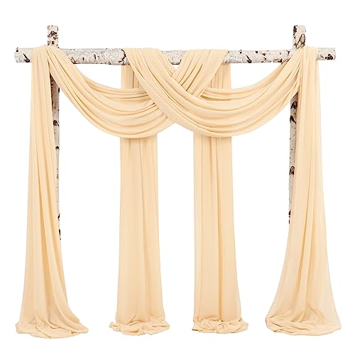 Showgeous Champagne 4 Panels Wedding Arch Drapes, 28x240in Chiffon (Polyester) Fabric, Ideal for Ceremony Decorations, Reusable, Multipurpose Backdrop