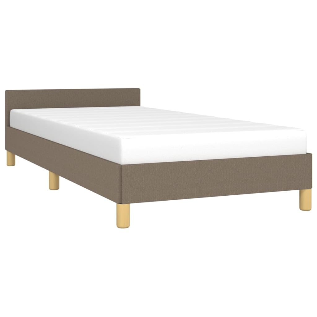 Tour de lit avec tête de lit en tissu, bois multicouche, 90 x 190 cm, taupe et lit simple, moderne, base de lit, avec lattes en contreplaqué