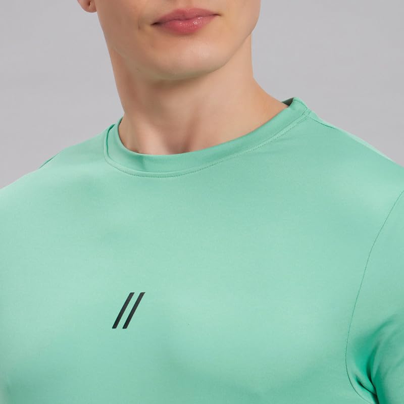 Image of ATICX Slim Fit Polyester Sports T-Shirt for Men - Round Neck Quick Dry Fit Half Sleeve Breathable Stylish Gym & Workout Tee - Lightweight Running Cycling Football Swimming Training Sportswear Top