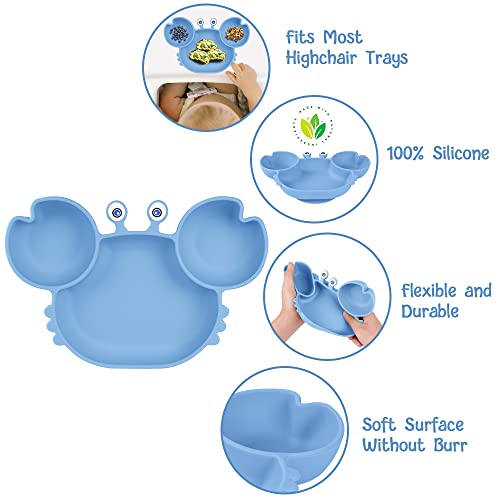Vicloon Silicone Suction Plate for Toddlers Baby Suction Plate, Baby Cutlery Feeding Training Divided Plate - Image 3
