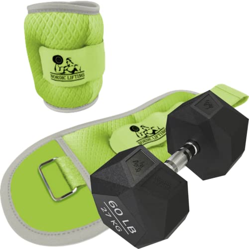 Ankle Wrist Weights 1Lb - Green Bundle With Dumbbell Prism 60 Lb #TOP25