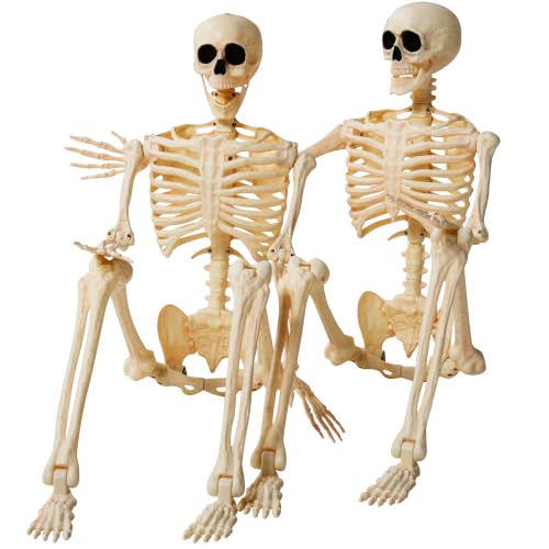 JOYIN 2PCS 36" Halloween Realistic Skeleton Decor, 3FT Full Body Stayable Movable Joints, Posable Hanging Skeletons for Halloween Decoration, Yard, Graveyard, Haunted House Props, Spooky Scene Party