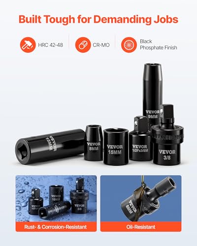 Image of VEVOR Impact Socket Set 3 /8 inch Drive, 67 PCS, CR-MO Swivel Sockets, SAE 5 /16 inch-3 /4 inch & Metric 8-19mm, 6 Point Shallow & Deep, Ratchet Handle, Extension Bars, Adapters, Universal Joint