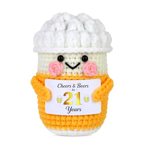 Qpout 21st Birthday Gift for Women Men, Cheers & Beers to 21 Years Handmade Crochet Beer Ornament, Funny Party Decorations, Present for 21 Year Old Beer Enthusiast