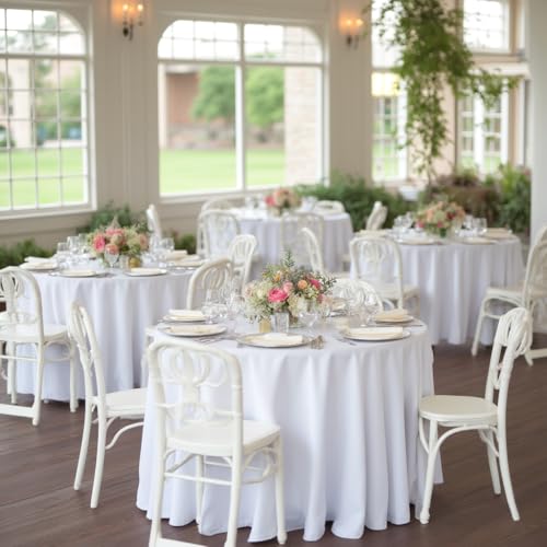 Image of sancua 90 Inch Round Tablecloth White, 8 Pack - Circle Polyester Fabric Table Cloth for Wedding Party Reception Banquet Birthday, Washable Formal Table Cover (Fit 30-72 Inch Tables)
