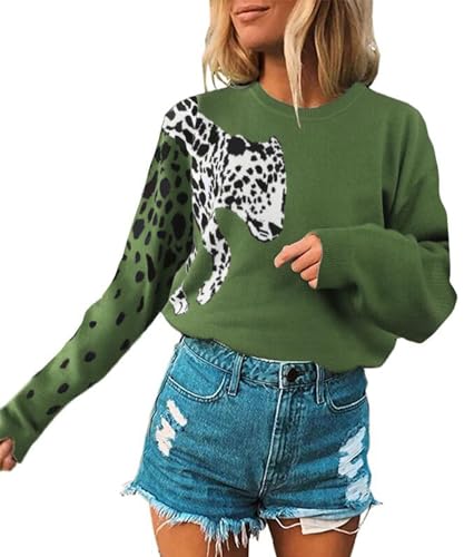 Image of Angashion Women's Sweaters Casual Floral Printed Patchwork Long Sleeves Knitted Pullover Cropped Sweater Tops