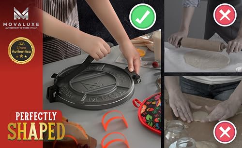 Movaluxe® Tortilla Press 12 Inch Cast Iron MEGA – Corn & Flour Roti Maker Machine Heavy Duty Tortillera Presser. With Parchment Paper, Warmer Pouch, Taco Holders, Rubber Mat & Digital Culinary Guide by Movaluxe - Image 7
